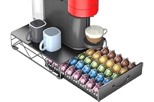 HFHOME Vertuoline, supporto multifunzione in metallo per 60 capsule Vertuo piccole o 40 grandi e 40 cialde Dolce Gusto, cassetto organizer per capsule Nespresso Vertuoline, supporto per macchina da caffè