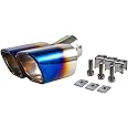 Automaze Universal Fits Car Bent/Curved Burnt Square Shaped Exhaust Dual Twin Tail Muffler Tip Pipe 60mm (Model-B2007)