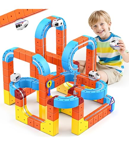 Track Fusion Train Set - 35PCS 3D Infinity Magnetic Rail with Mix-and-Match STEM Cubes, Magic Flexible Race Track Toy for Kids A