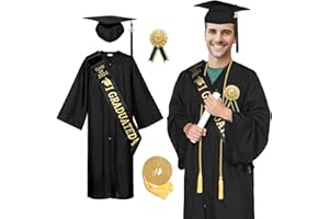 Alaiyaky Graduation Gown Set, Graduation Cap and Gown Class of 2024 Graduation Hat and Graduation Robe Sash Tassel Honor Cords Badge, Graduation Gown and Cap for Bachelor College Ceremony