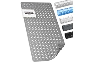 HITSLAM Alfombra de Bañera Antideslizante, 89 x 40cm Largo Alfombra Ducha Antideslizante Libre de BPA, Resistentes al Moho & Lavables a máquina Alfombra de baño, Suave para los pies, Gris