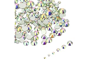 LolliBeads Resin Crystal Round Nail Art Mixed Flat Backs Acrylic Rhinestones Gems,Mix Size 1.5-5 mm, Color AB (1200Pcs)