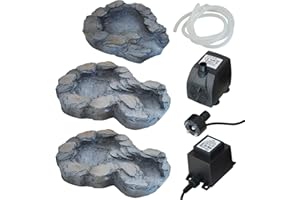 AMUR Gartenbrunnen Brunnen Bachlauf Quellbach II mit Led-Licht, 230v Zierbrunnen Vogelbad Wasserfall Gartenleuchte Teichpumpe - Springbrunnen Wasserspiel für Garten, Gartenteich, Terrasse, Teich