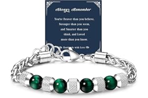 GEMAURA Bracelets for Men Stainless Steel Bracelet for Mens 8MM Tiger Eye Bracelet Natural Stone Bead Bracelet Adjustable Silver Chain Lucky Bracelet Jewelry Gift for Men