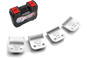YAZIYIR Lames de toilettage pour chiens amovibles en acier inoxydable, taille 7FC/5FC/4FC/3FC, compatibles avec Andis/Oster A5/Heiniger/Moser Max 50/Wahl Série KM10, 4 pièces