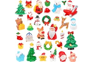 Zenoble 50 PCS Christmas Mini Resin Ornaments, Cute Small Christmas Miniatures Figures Snowman, Santa Claus, Tree, Reindeer Figurines Kit for Xmas Garden Tiny Landscape Dollhouse DIY Craft Decor