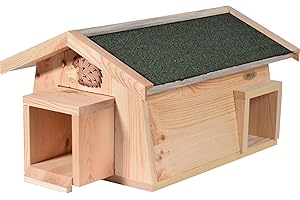 ‎DOBAR dobar® 22216e Igelhaus Mecki - Igelschlafhaus aus Massivholz - Igelhöhle für den Garten - Igelschlafplatz mit Schleuse - Igelhotel mit herausziehbarem Eingang - 54 x 35 x 26 cm - Grün