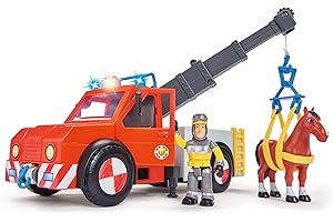 Simba 109258280 - Strażak Sam Phoenix z figurką i koniem / 23 cm/z figurką Sam i koniem/wysuwany kołnierz/z niebieskim światłem