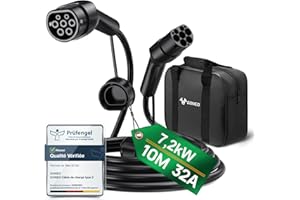 GONEO Type 2 Câble de Charge Voiture Électrique 7,2kW/10M/32A/Monophasé/Mode 3 Câble de Charge Type 2 pour EV/PHEV Rapide Charge Véhicule Électrique Hybride Type 2 à Type 2/CSS2 avec Sac de Transport