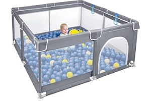 TRMLBE Parc Bébé 127x127x68cm Petit Parc pour Bébé Clôture pour Bébé avec Base Antidérapante et Grille Respirante Parc Centre d'activités pour Enfants, Gris