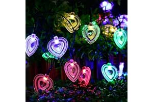 KINGCOO Solar Heart String Lights, Waterproof 20LED Solar Heart-Shaped String Lights for Home Outdoor Garden Christmas Wedding Party Valentine's Day Ambiance Lighting Decoration (Multicolor)