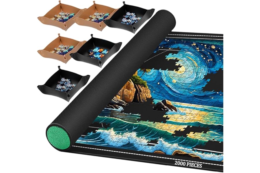 Rubber Jigsaw Puzzle Mat Roll Up,2000 1500 1000 Pieces Puzzel Mats，Roll-Up Save Pad Trays for Sorting Table Board Glue Sheets and Frame Storage Accessories for Adults Gifts