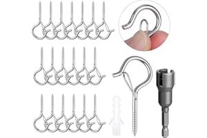 Tongboke Lot de 20 Crochet a Visser M4, Plafond en Inox, Piton à Mural Visser, Forme Q Crochets et Suspensions pour Plantes, Lanternes Décoration Fête (Argent)