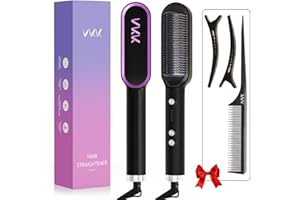 VKK Brosse Lissante Chauffante - Peigne Ionique de Chauffage électrique Ultrarapide en 30s, Technologie Céramique PTC, Anti-Brûlures (Marron Noir)