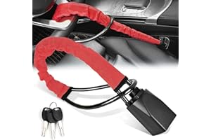 Steering Wheel Lock,lootaan Steering Wheel Lock Seat Belt Lock Anti-Theft Car Device Car Club with 3 Key, Universal Steering Wheel Lock Strap for Car Truck SUV -Red