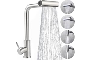 Cieex Robinet Cuisine avec Douchette Extensible Mitigeur Cuisine en Acier Inoxydable Robinet Douchette Cuisine de Rotatif à 360°, Finition Brossée, 4 Modes de Réglage du Débit D'eau