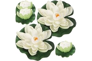 CLISPEED Artificial White Lotus Flower: 5 Pcs Pond Plants for Small Pond Outdoors, Floating Flowers for Water Lily Pads Ornament for Garden Patio Pool Aquarium Decoration