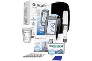 GLUCOFAST Duo Bundel aus Messgerät (mg/dL) + 50x Blutzucker-Teststreifen + 100x Lanzetten