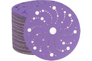 FASTPLUS Disque Abrasif 150mm 50 Pièces Disque Abrasifs de Ponçage Propre en Céramique, Disque Ponçage 150 mm à Grain 80, Motif Multi-Trous, Haute Performance, Longue Durée Pour Ponceuse Orbitale Aléatoire