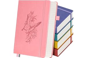 OFFIGIFT 5 Pack Lined Notebook Journal for Women, 312 Numbered Pages Thick Notebooks Bulk, 100gsm No Bleed Paper Hardcover Leather Journal, College Ruled Notebook Set for Work, Butterfly Floral, A5 Multicolor