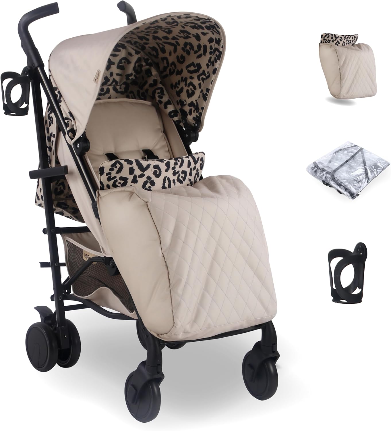 My Babiie MB51 Dani Dyer Leopard Lightweight Stroller, Sturdy & Protective, Lightweight Frame, Comfort, Manoeuvrability, Suitable from Birth to Maximum 22kg, with Cup Holder, Rain Cover and Footmuff