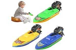 Csafyrt Toy Boat, 3Pcs Plastic Floating Wind-up Motorboat Bath Toy for Bathtub Water Play, Safe and Fun Windup Bath Boat for Kids 3+