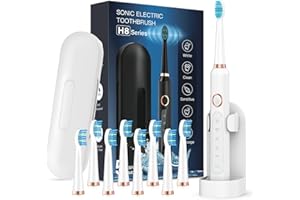 COULAX Cepillos de Dientes Electricos Sónico Adultos con 8 Cabezal - Cepillo Electrico con Estuche, 5 Modos y IPX7, Cepillos de Dientes Eléctricos Ultrasónicos para Mujer Hombres, Blanco