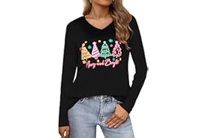Terecey Camiseta Navideña Mujer con Divertido Estampado de Navidad Camiseta Mujer Navideño Manga Larga Ropa Navidad Casual para Fiesta y Regalo