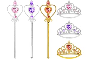 Aolso 3 Pezzi Accessori Principessa Elsa, Principessa Corona e Principessa Bacchetta, Accessori Abito per Carnival Birthday Party Festa di Halloween, Cosplay, 2-9 Anni, Rosa/Viola/Giallo