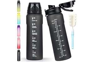 CodiCile Wasserflasche 1L, Sport Wasserflasche mit Strohhalm und Trinkanschlussdeckel, Zwei Wege zu trinken, auslaufsichere Wasserflasche, BPA-freie Trinkflasche für Fitnessstudio, Büro, Schwarz