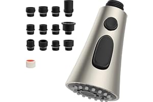 Hibbent Grifo Cocina Extraible Universal, Alcachofa de Recambio para Grifo de Cocina de 3 Modos, Grifo Lavabo con 9 Adaptador Compatible con la Mayoría de los Grifos, Universal G1/2, Níquel Brushed