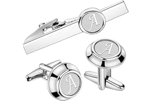 Hawson - Set di gemelli e fermacravatta da uomo, stile classico, in argento, con iniziali, A-Z, per matrimonio e smoking
