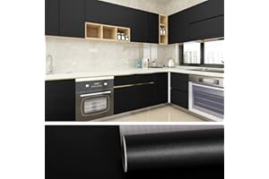 VEELIKE Papel Pintado Pared Rollo Papel Pared Impermeable de Vinilo Muebles Vinilo Papel Adhesivo Negro Mate Papel Tapiz Para Pared Autoadhesivo Dormitorio Sala Encimera Cocina Muebles 40cm x 600cm