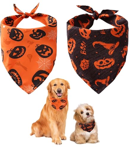 Bandanas Pour Chien Halloween – Lot De 2 Motifs Fantôme Et Tête De Mort Réglables - 5