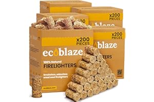 1000 Ecoblaze Natural Firelighters | 5 x 200 Box | Long Burning, Fast Lighting, Odourless wood Wool Starters | Kindling Wood, BBQ Lighter Kit, Firestarter for Pizza Ovens, Log & Wood Burners, Fire Pit