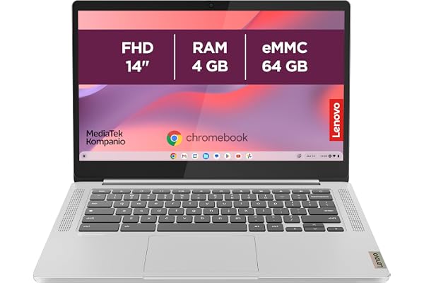 Lenovo IdeaPad Slim 3 Chromebook 14M868 - Ordinateur Portable 14'' FHD (MediaTek Kompanio 520, RAM 4Go, eMMC 64Go, Arm Mali-G52 Graphics, Chrome OS) Clavier AZERTY Français - Gris