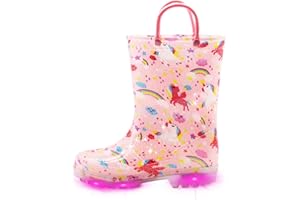 EUXTERPA Girls Boys Wellies for Kids Flashing Welly, Light Up Glitter Waterproof Wellingtons Boots with Easy on Handle Children Rainboots Size 4-13 UK Child