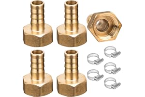 TOOLKNIGHT 5 Stück IG Messing Schlauchtülle, 3/4 Zoll Messing Barb Schlauchanschluss x 14mm Barb, 14mm x 3/4" Innengewinde Schlauchtülle, Schlauchverschraubung mit Schlauchschelle, für Wasser, Gas, Luft