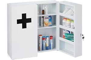 ‎RELAXDAYS Relaxdays Szafka medyczna XXL, zamykana, 11 przegródek, stal, wys. x gł.: 53,5 x 53 x 19 cm, szafka na leki 2-drzwiowa, biała/czarna