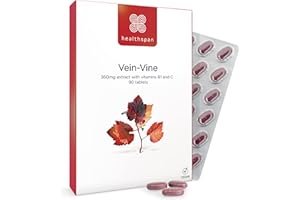 Healthspan Vein Vine Leg Vein Support 360mg (90 Tablets) | for Tired & Heavy Legs | Maintains Healthy Leg-Vein Functions | Red Vine Leaf Extract | Added Vitamins B1 & C | Vegan