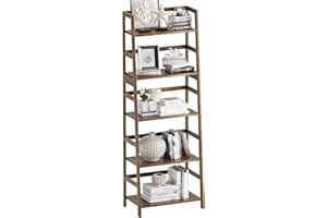 vovala Ladder Shelf, 5-Tier Bookshelf, All Bamboo Heavy Duty Bookcase, Freestanding Open Wood Storage Rack, Modern Corner Display Plant Stand for Living Room, Home Office, Bathroom, Bedroom, Walnut