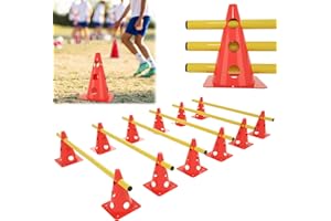 FIVMEN Set di 6 ostacoli agility con 12 coni + 6 aste regolabili in altezza 32 x 100 cm, ostacoli per cani, calcio