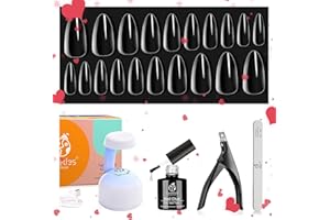 BEETLES GEL POLISH Beetles Easy Gel Tips Extension Kit - 2 in 1 Glue Base Coat, Pre-shaped Medium Almond Nails, UV LED Lamp, Acrylic Clipper for DIY Manicure