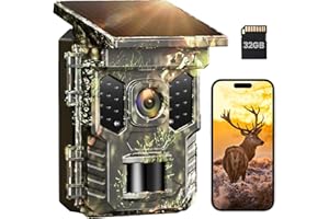 XTU Camera de Chasse Connectée Telephone Solaire 2,7K 32MP avec 32GB SD, Camera Infrarouge Vision Nocturne Animaux Caméra Piege Photographique Étanche IP66,Camera Suiveuse Exterieur