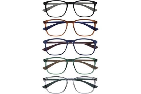 OPULIZE Max - Lunettes de Lecture - 5 Paires - Monture Rectangulaire, Forme Classique - Noir, Bleu, Brun, Gris, Vert Mat - Hommes Femmes - RRRR78-12367 - +1,50