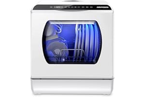 AIRMSEN Mini Lavastoviglie da Tavolo 5+1 Programmi, Serbatoio 5L, 2 Modi di Approvvigionamento Idrico, Touch Control e Display LED, Ideale per Cucine, Appartamenti e Dormitori, Bianco
