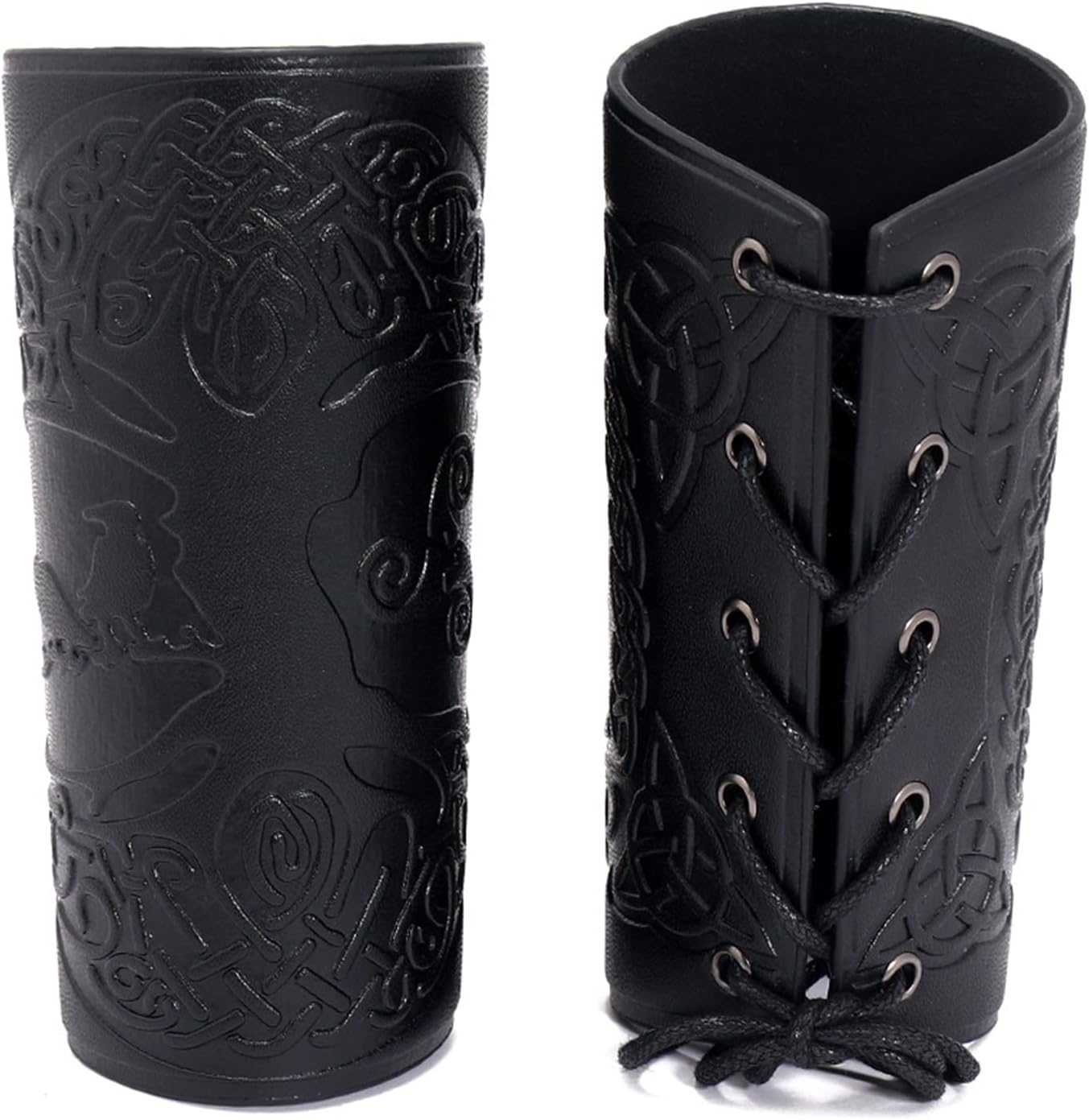 GORGECRAFT 2PCS Brazalete de Cuero con Patrón de Árbol de la Vida Brazaletes de Muñequera Protectores de Brazo Protector de Brazo Hebilla de Tiro con Arco Brazaletes de Cuero Unisex Brazalete(Negro)