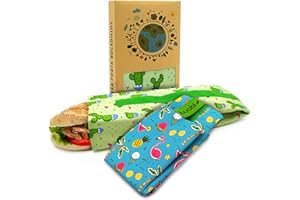 BUABI Bolsa portabocadillos Reutilizable. 2X Envoltorio Bocadillo, Sandwich, Almuerzo, merienda Infantil y Adultos. Ecológico y sin BPA (Cactus y Flamenco)