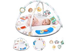 ONEYUS Baby Play Arch with 5 Grasping Toys, Crawling Blanket for Baby from Birth, Montessori Play Mat