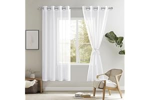 DWCN Firanki na przelotkach, przezroczysta, z woalu, zasłona z oczkami, przezroczysta, z krawatami, biała, 160 x 132 cm (wys. x szer.)